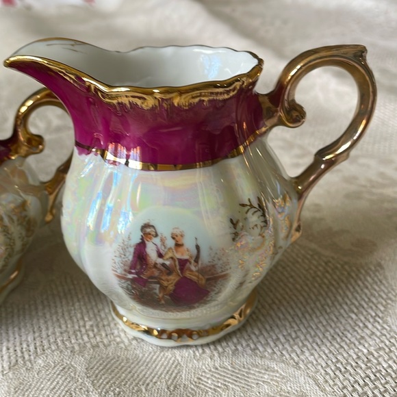 USA Imports Cosmos Japan iridescent porcelain Creamer Pitcher & sugar bowl - Picture 2 of 8